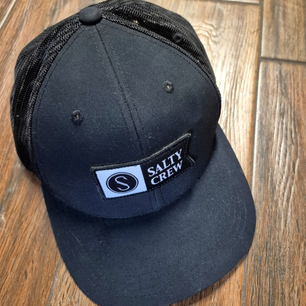 Salty Crew Black Snapback Hat with Flat Brim